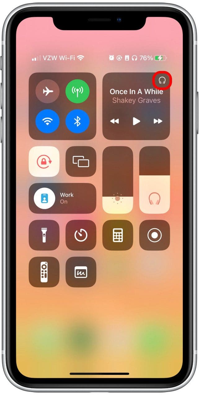 Tap the small pair of headphones displayed in the Now Playing widget. 