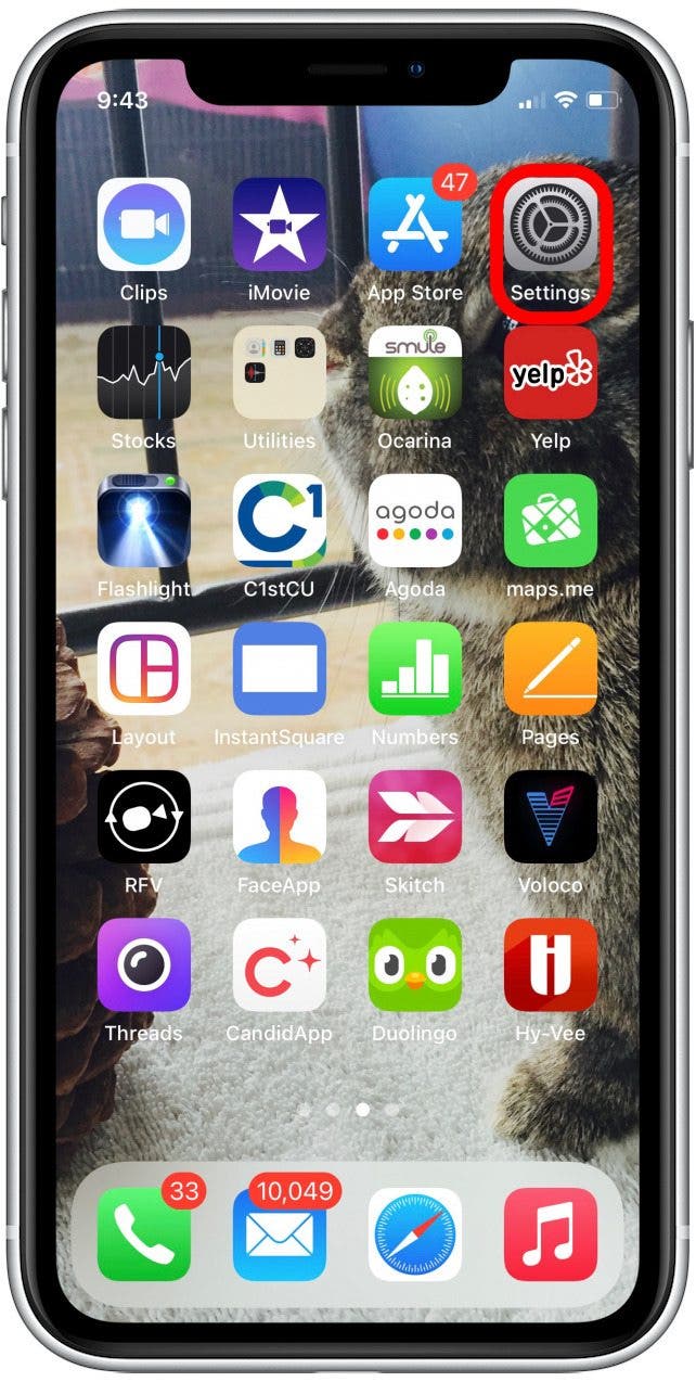 On the Home screen, tap to open Settings.