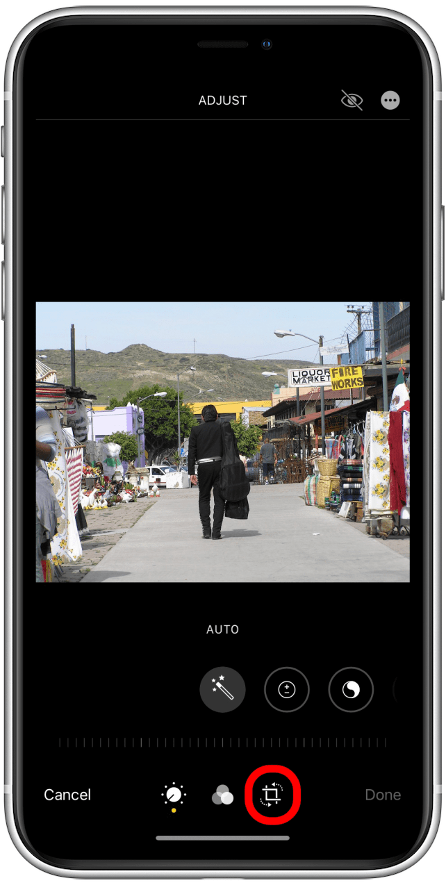 Select the crop tool at the bottom of the screen