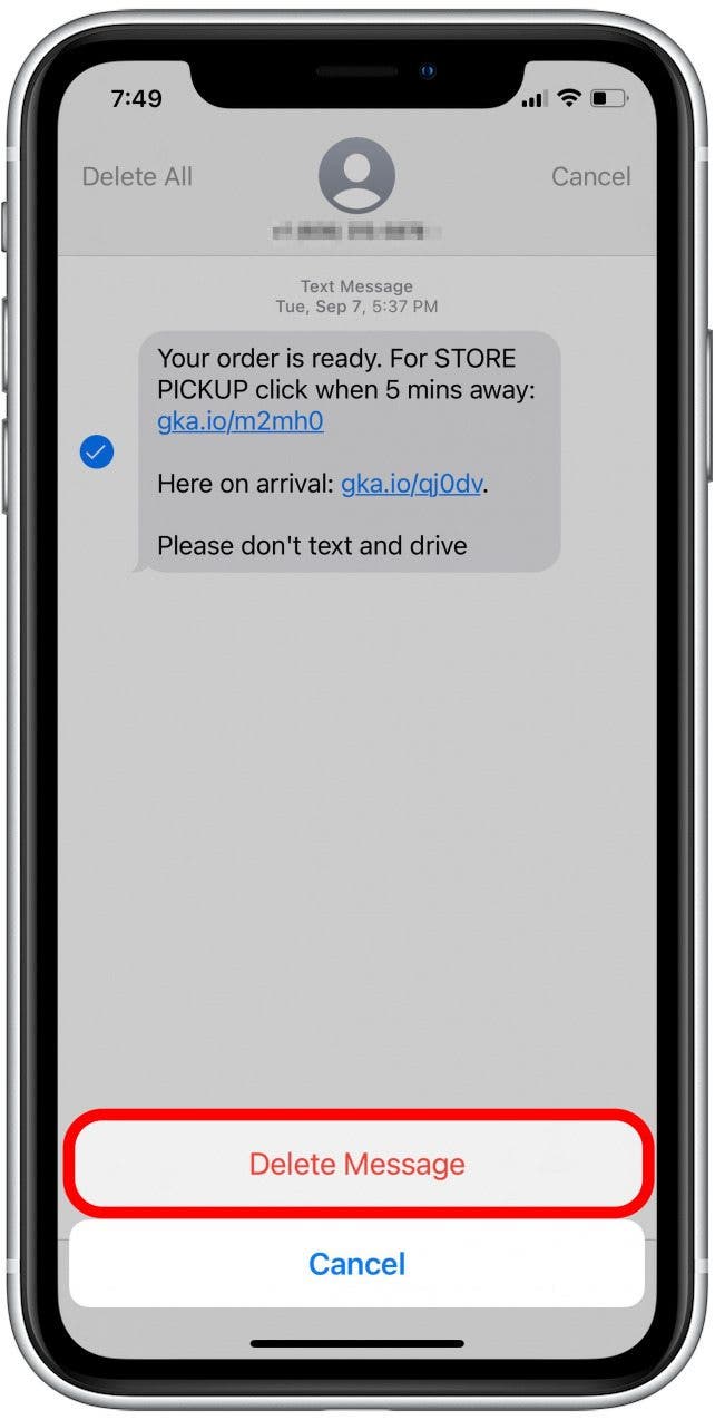 why can't i delete a message off my iphone