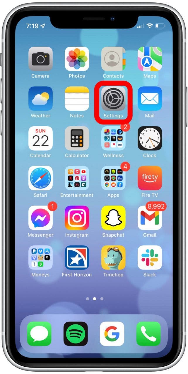 go to settings on iphone