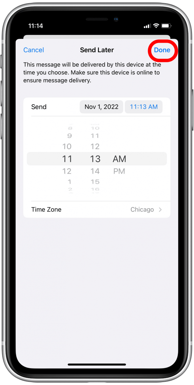 Tap done to schedule email