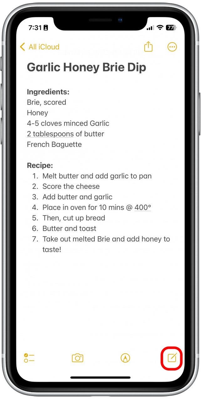 Tap the new note button.