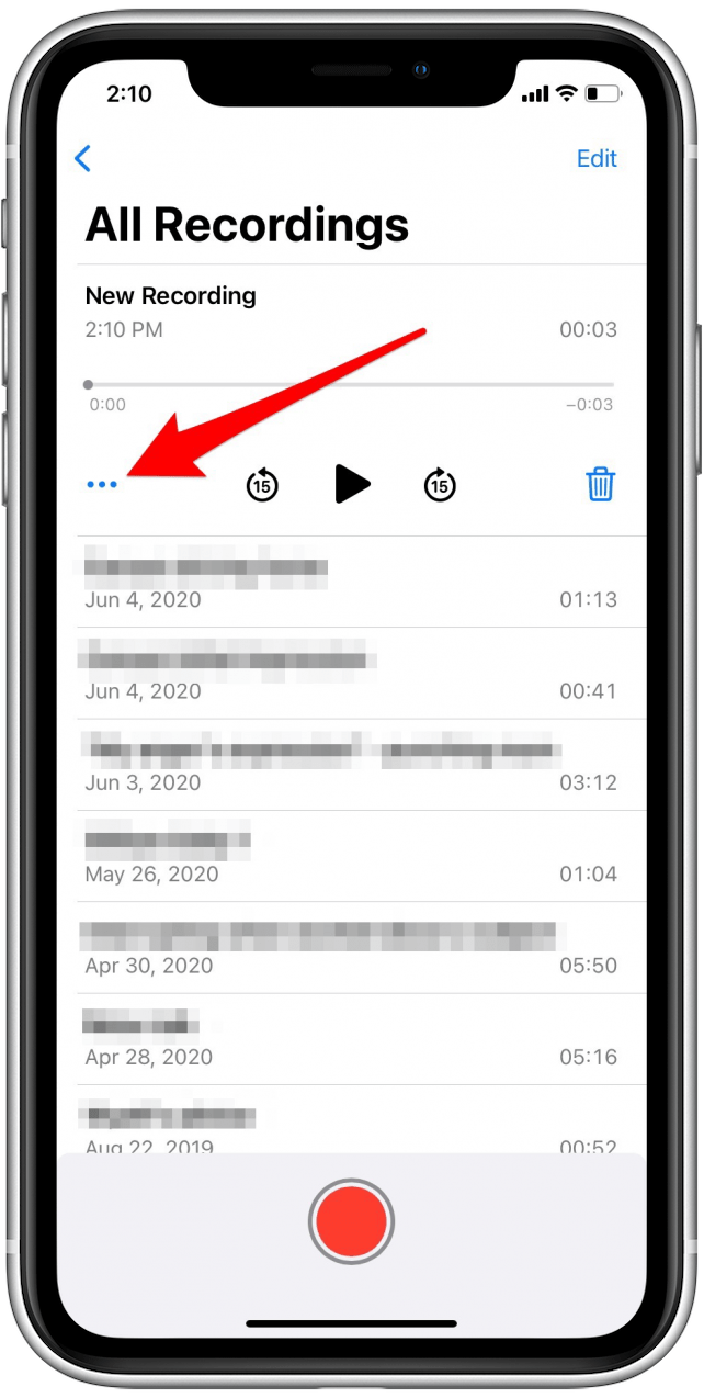 Tap on the three dots to find the recording menu