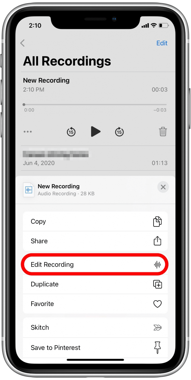 Select Edit Recording