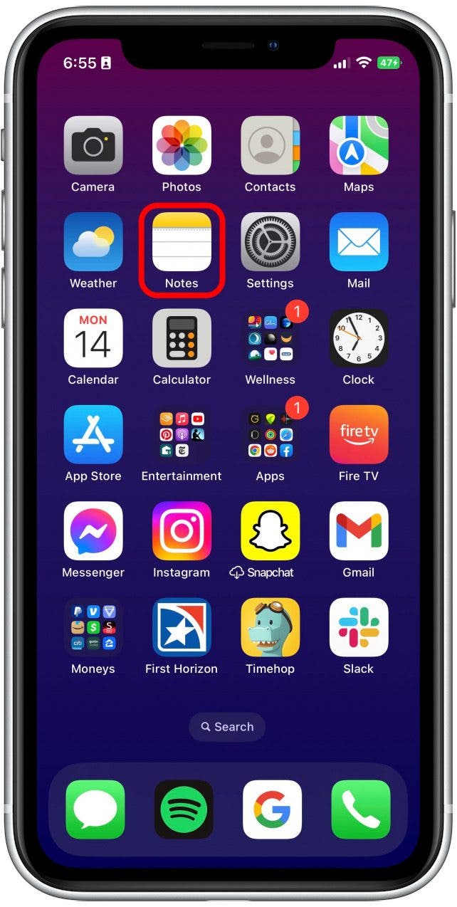 Open the Notes app.
