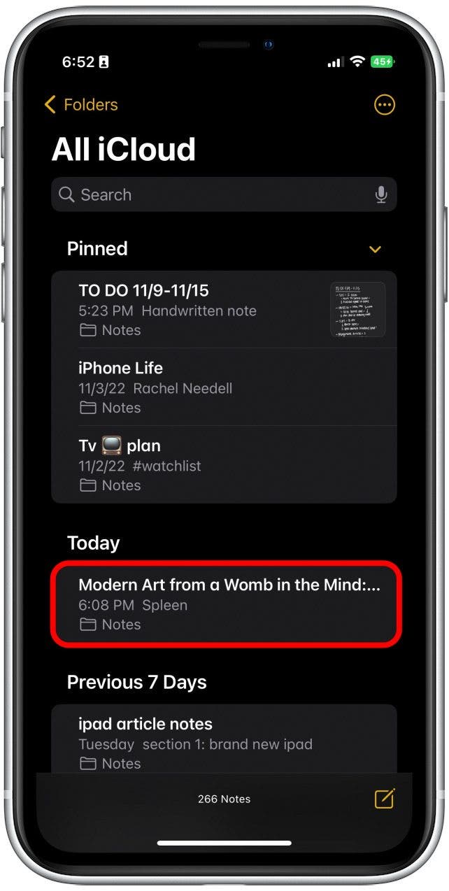 Open the note you need to use the find and replace function with.