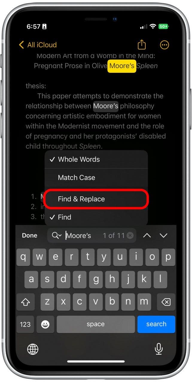 Then, tap Find & Replace.
