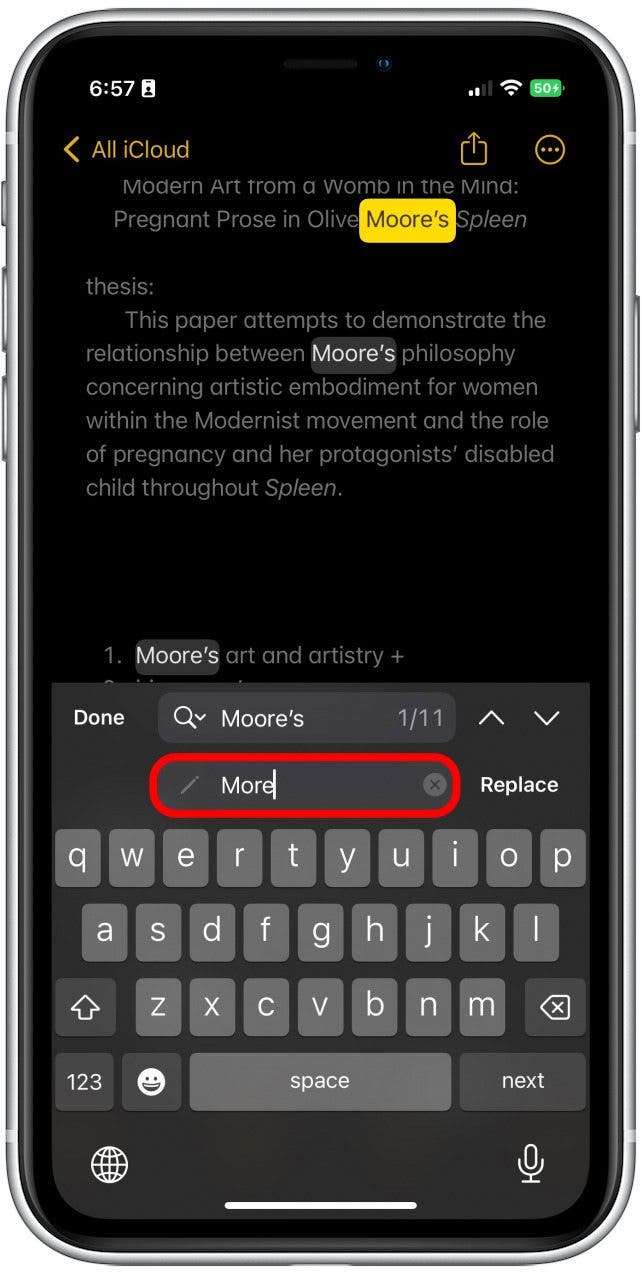 A new "Replace" text field will show up. Type the preferred word or phrase.