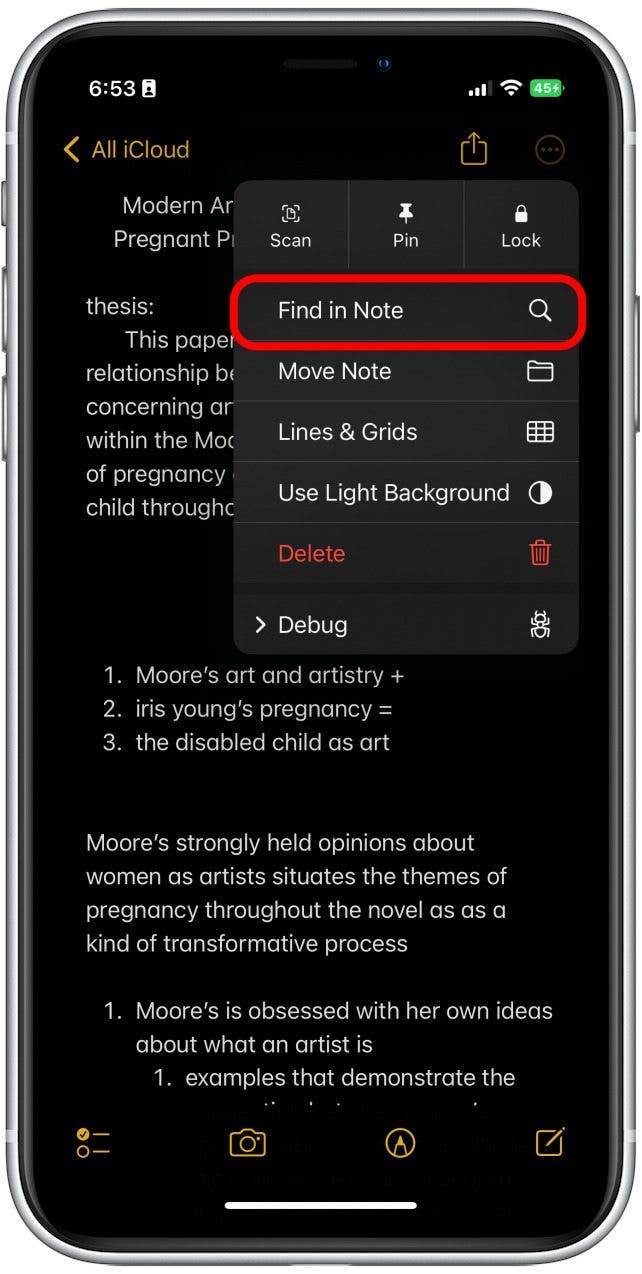 Tap Find in Note.
