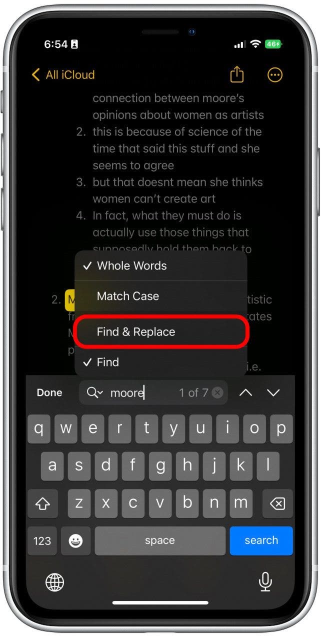 Then, tap Find & Replace.