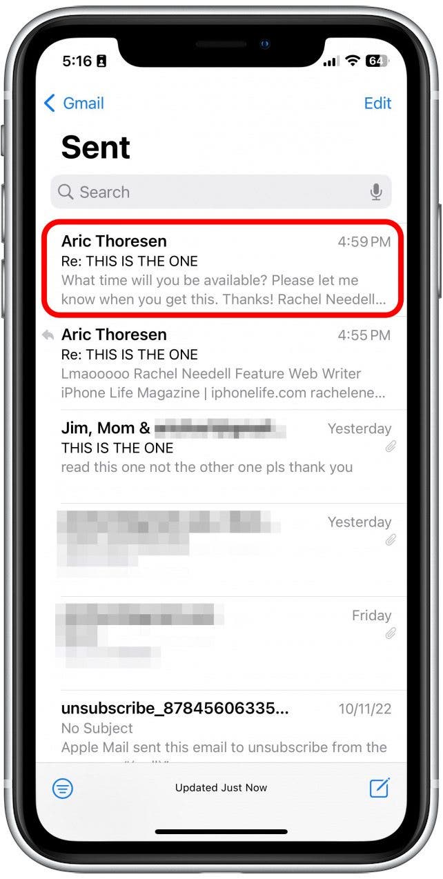 Tap a recently sent message that contains a question.