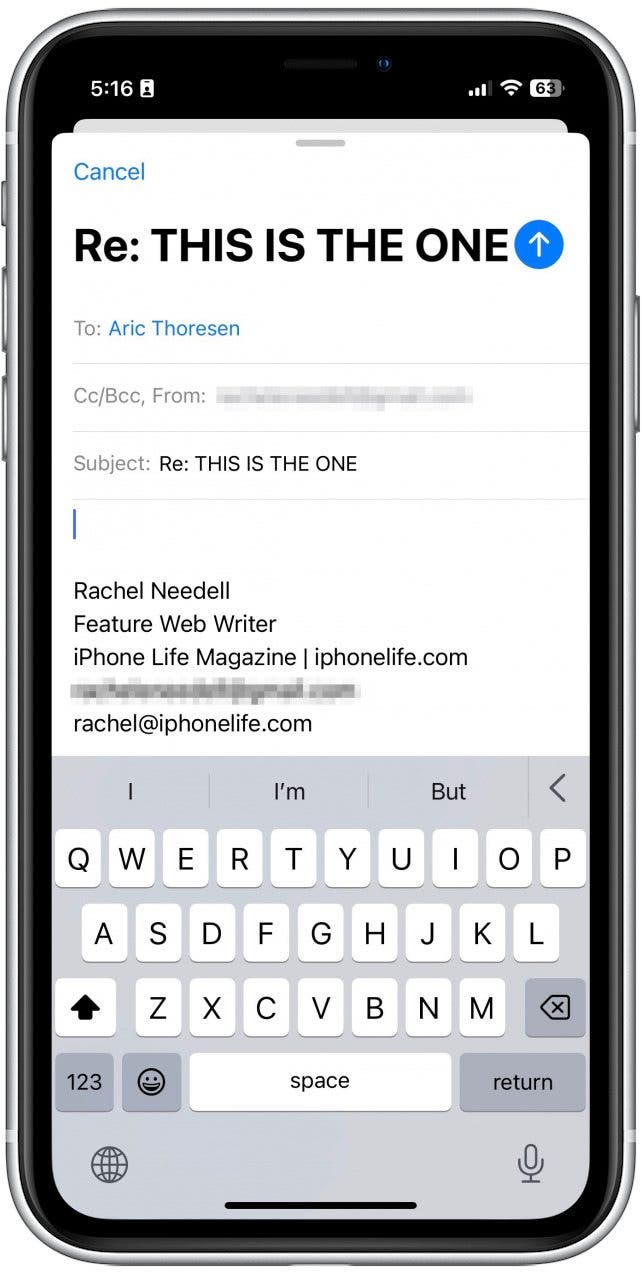 If you tap the button, it will take you to a new blank email, already addressed to the same recipient as before to make following up about an unanswered email that much quicker!