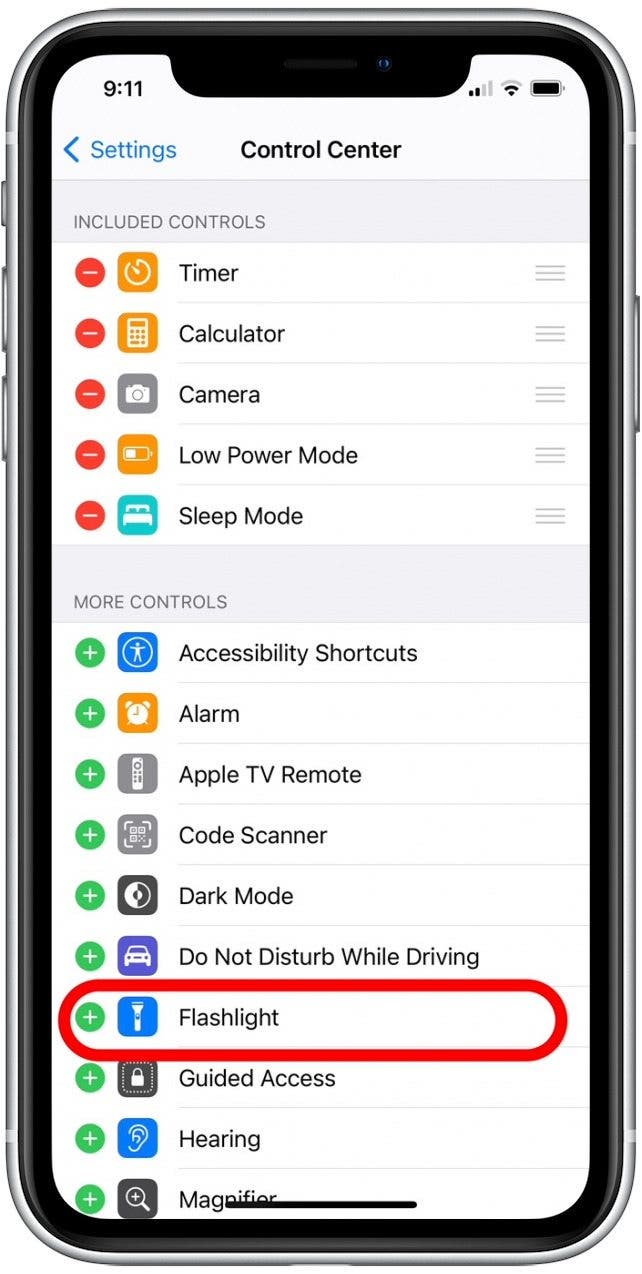 Flashlight Missing from Control Center on iPhone? How to Get It Back