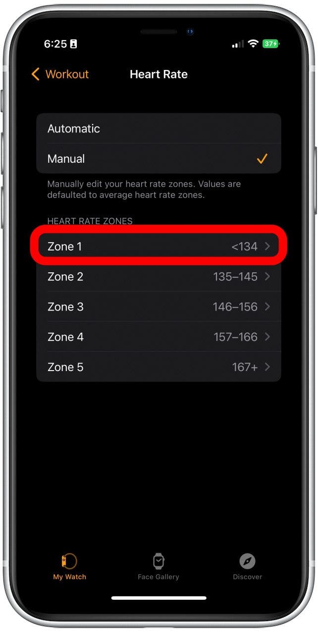 Tap the Heart Rate Zone you want to change.