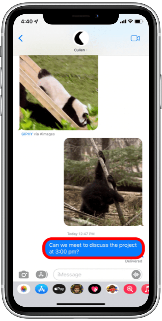 Hold message to copy