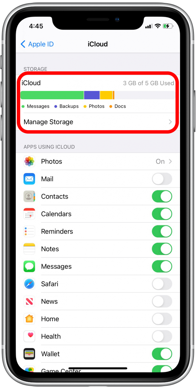iCloud storage summary will be at the top of the screen