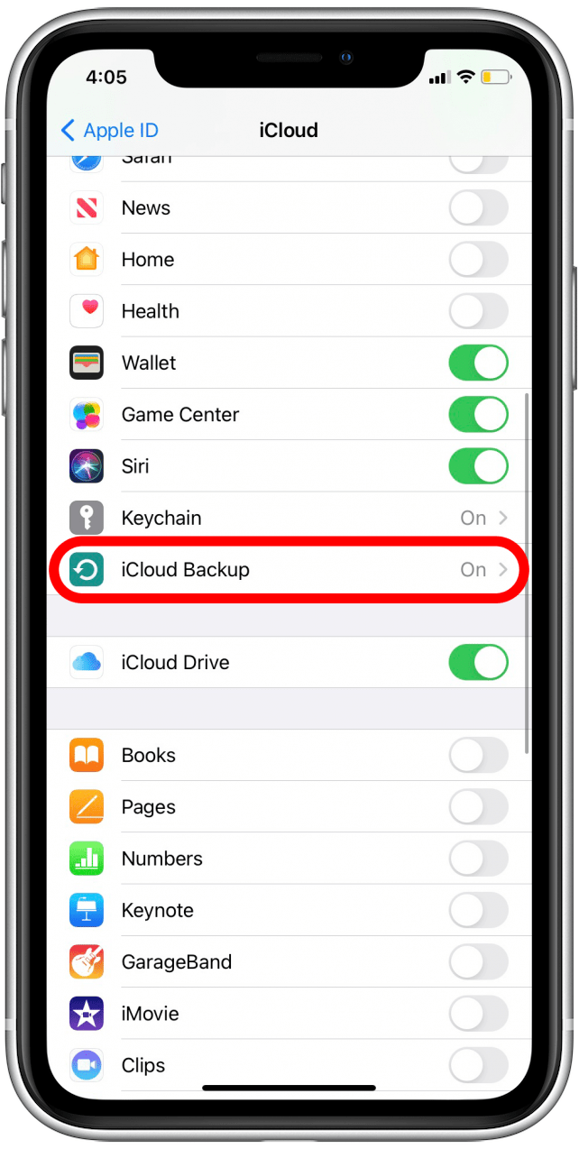 Tap on iCloud Backup