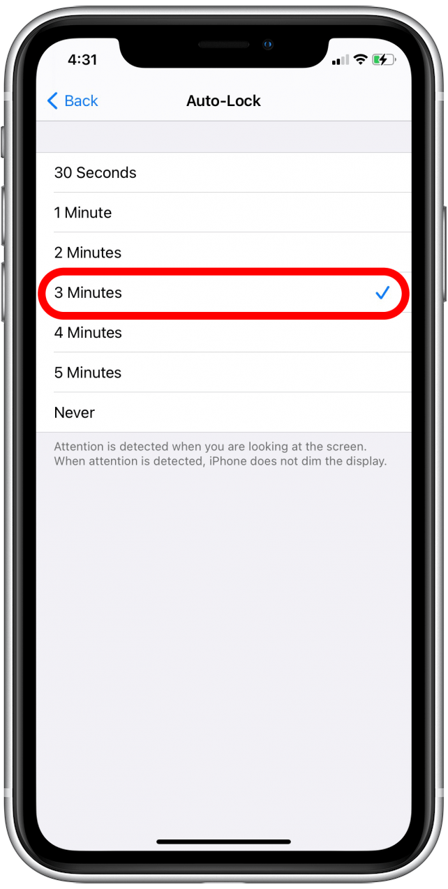 Select a time span for Auto Lock