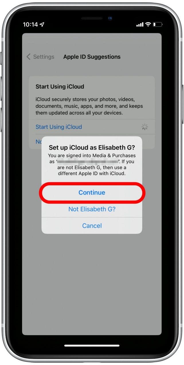 Коснитесь Продолжить