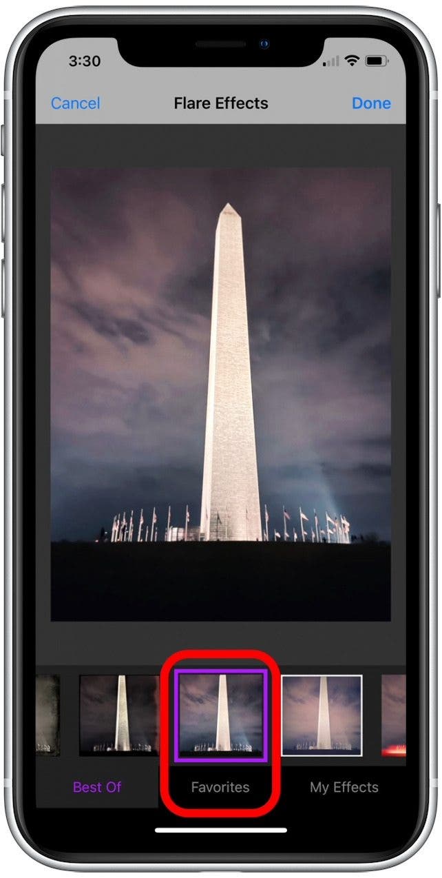 Tap a filter to apply it to the photo.