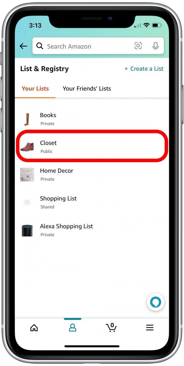 Tap to select a list you wish to share.
