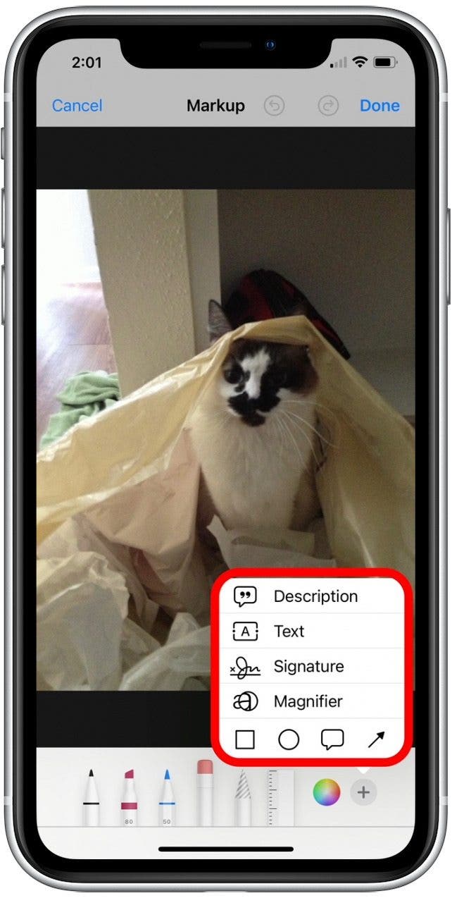 Tap one of the markup options.