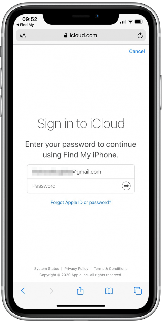 Access your lost iPhone's status by signing into the iCloud