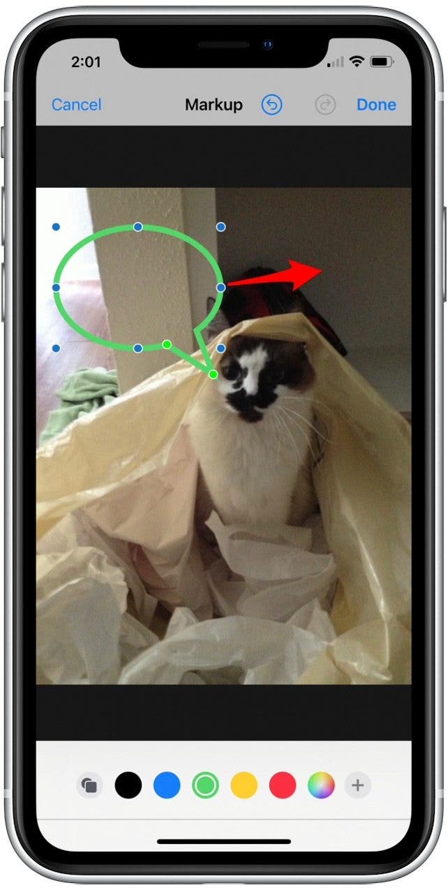 Drag the blue dots to enlarge or shrink the size of the shape or text box.