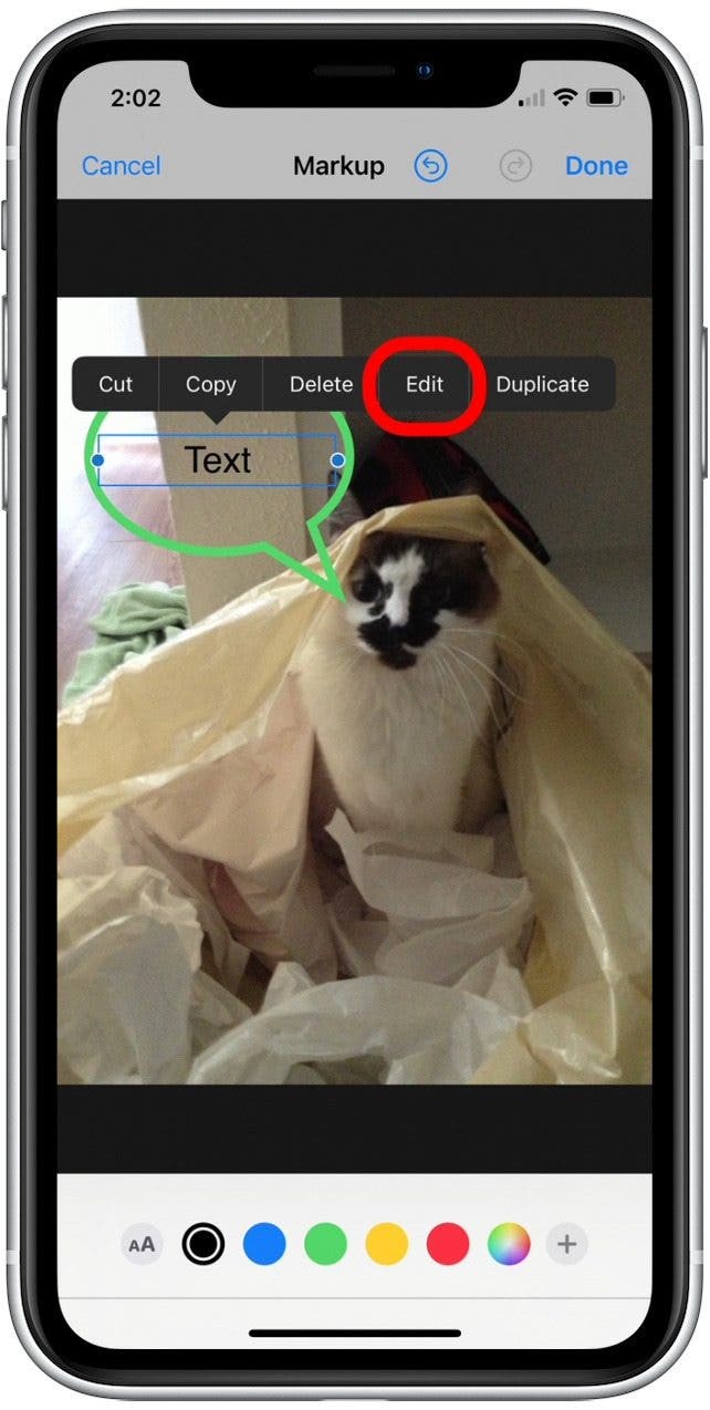 Tap Edit to add text.