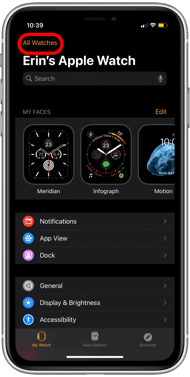 Tap on All Watches in the upper-left corner