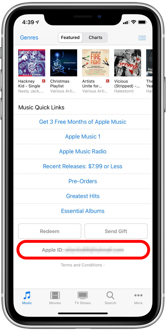 Scroll down to the bottom and tap your Apple ID
