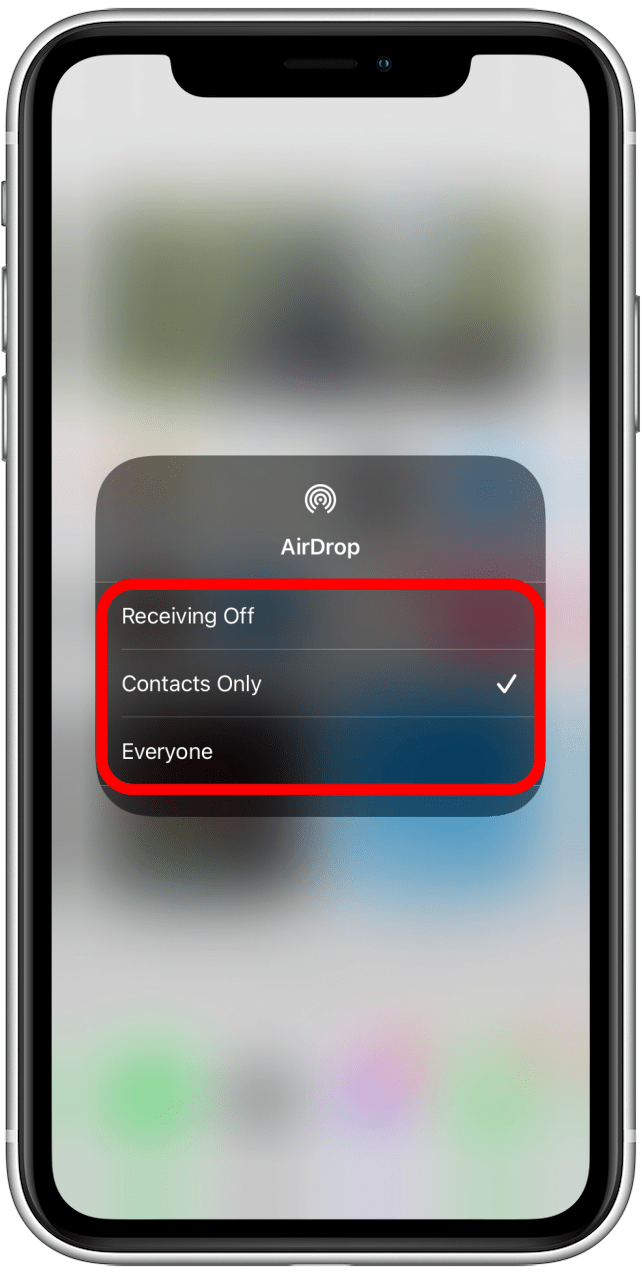 AirDrop receiving options