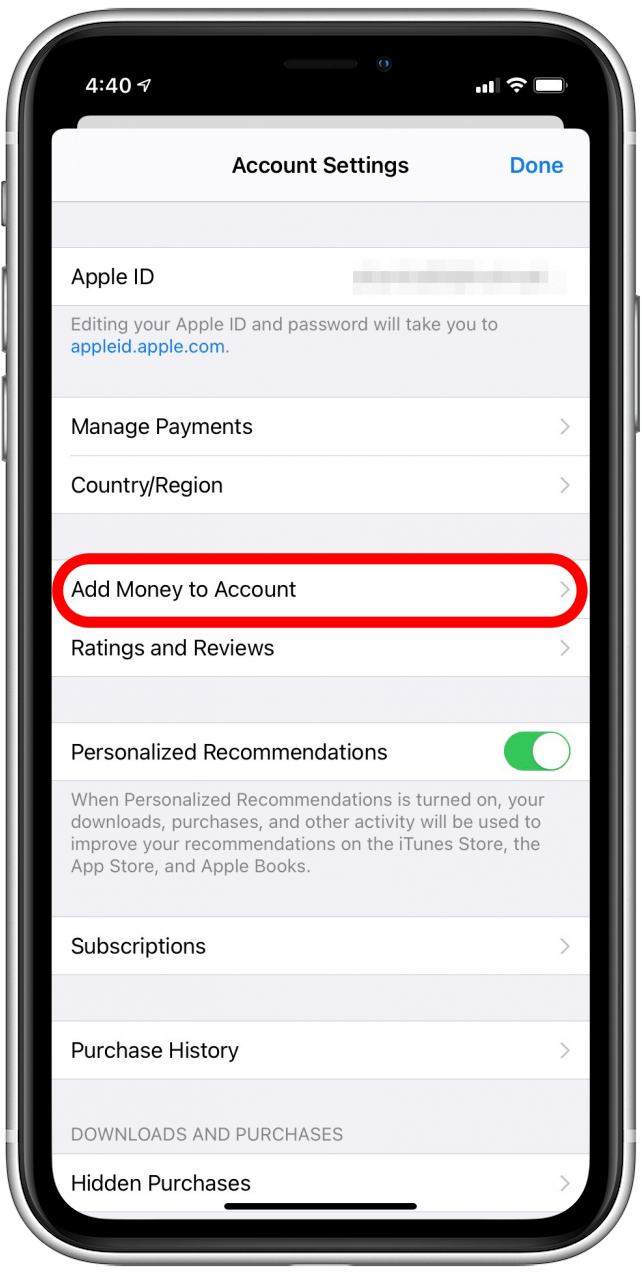 Tap Add Money to Account