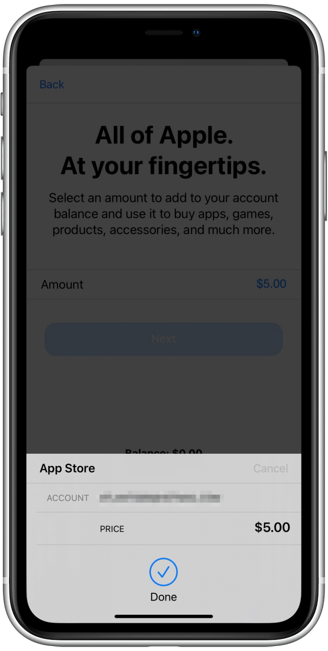Confirm the purchase and tap Done