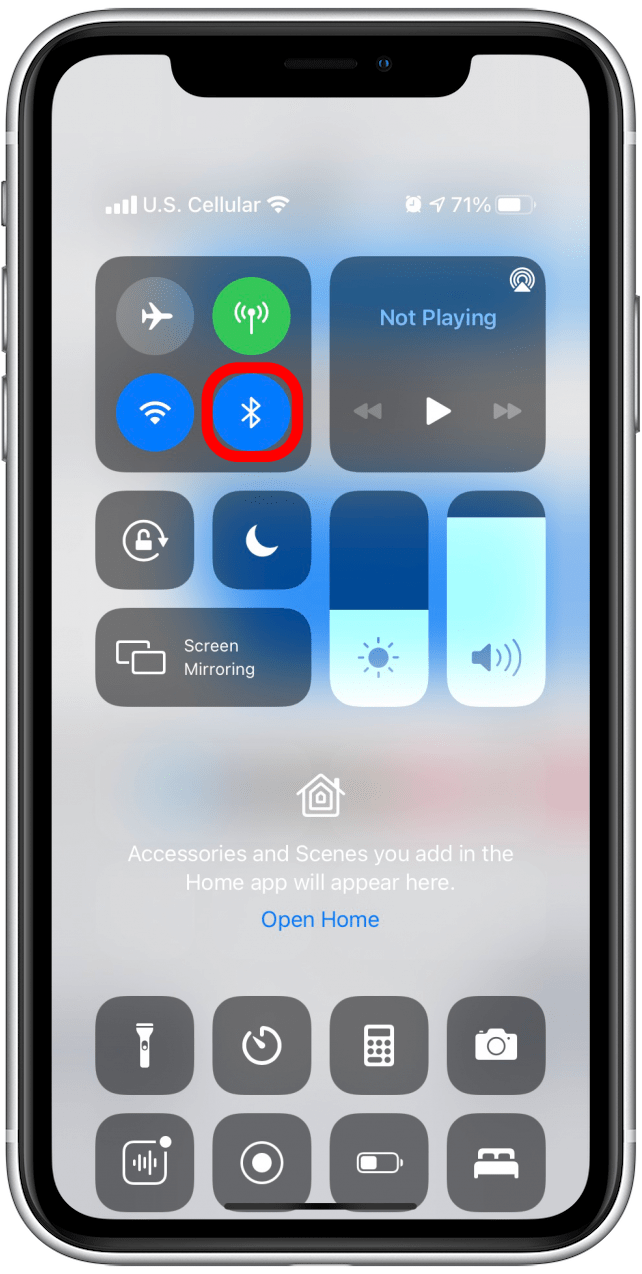 Bluetooth is on when the icon is blue