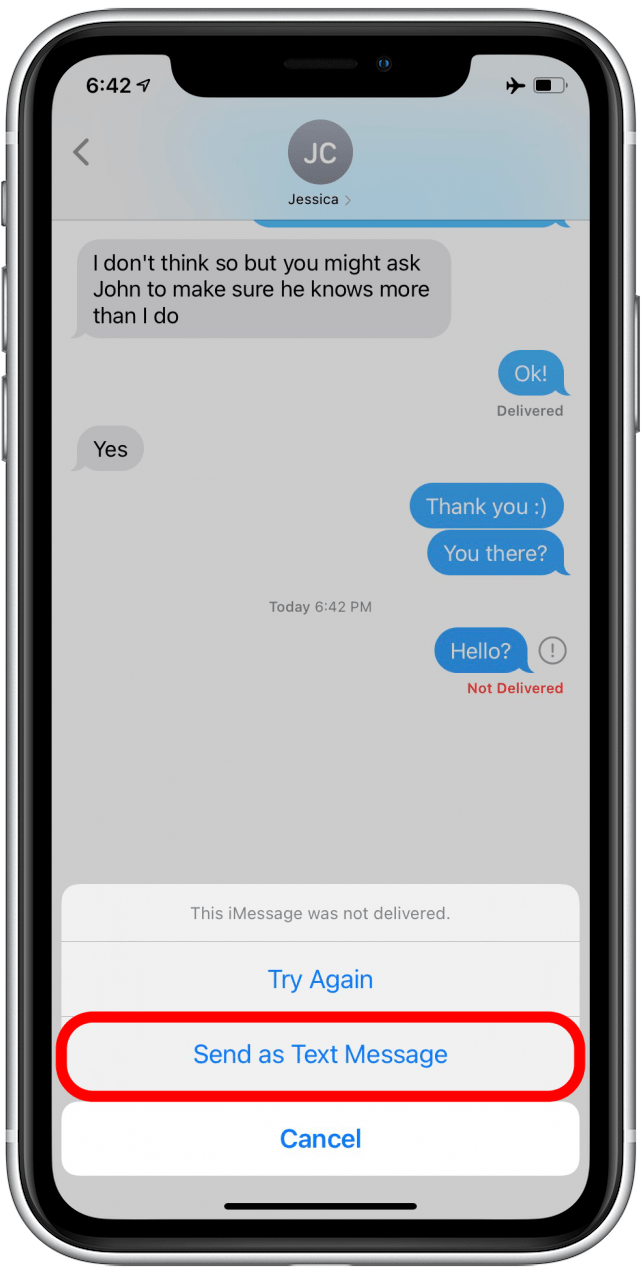 iMessage Not Delivered error