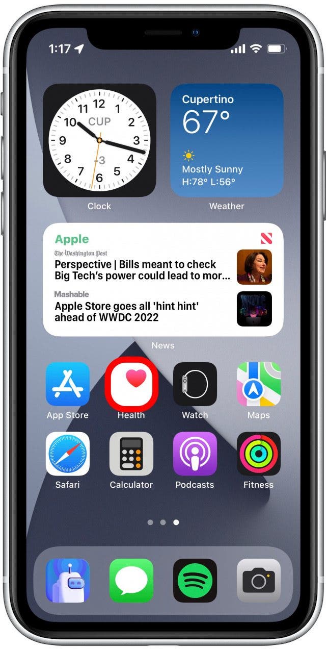 Откройте приложение &laquo;Здоровье&raquo;.