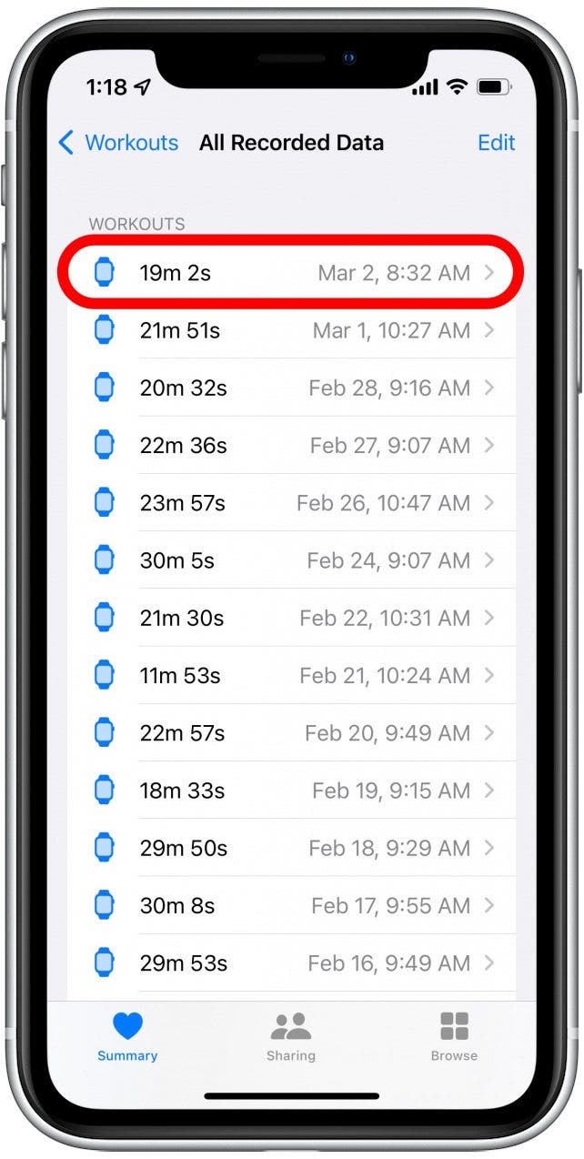 Нажмите на тренировку, чтобы увидеть, какие данные были записаны.