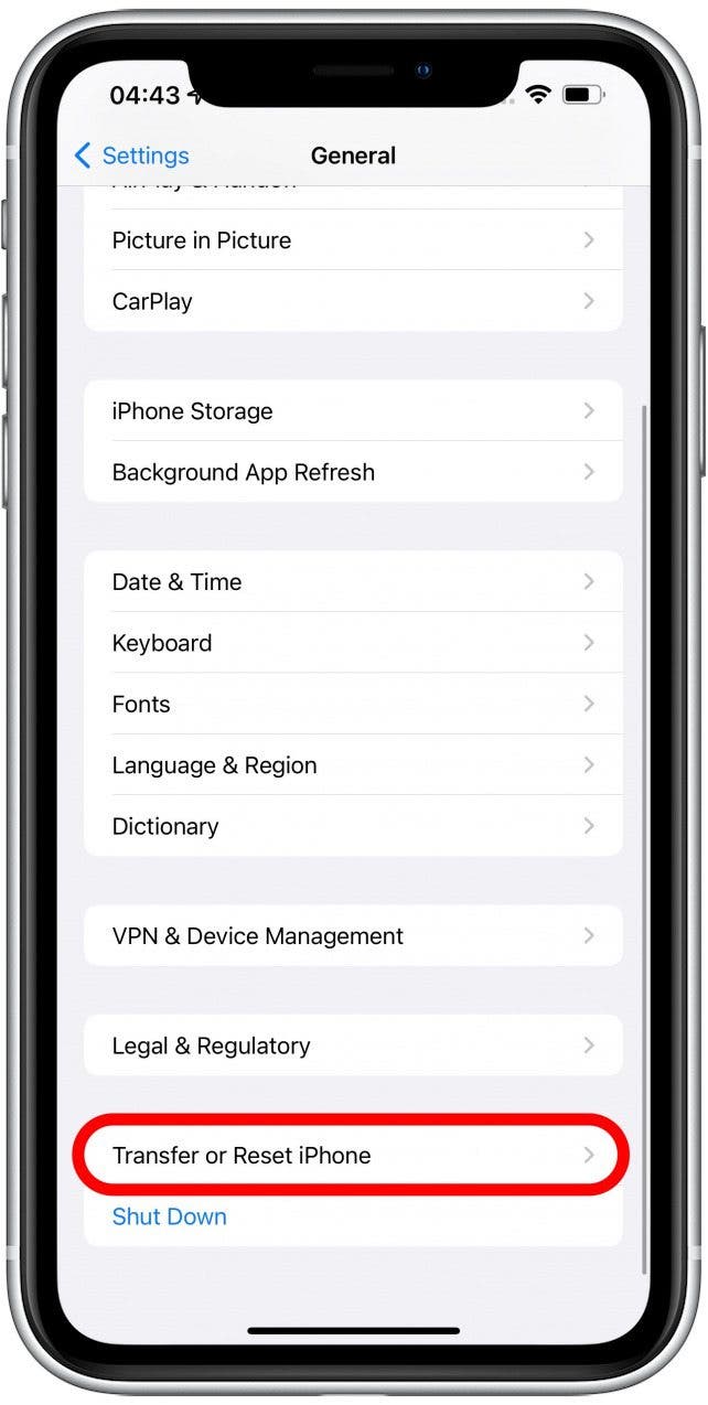 Scroll down to Transfer or Reset iPhone - one of my airpods isnt working