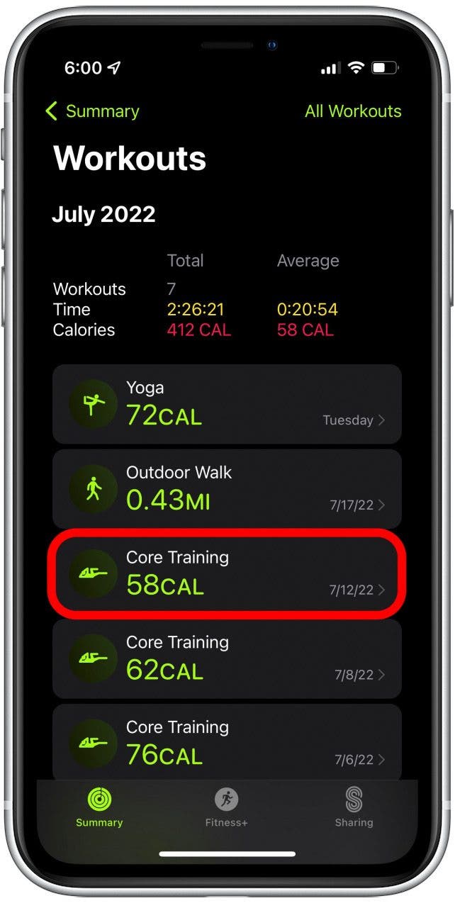 Tap your Workout.