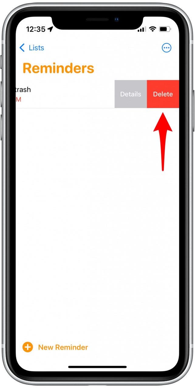 Tap Delete. There is no confirmation, so as soon as you tap delete, the reminder will simply disappear.
