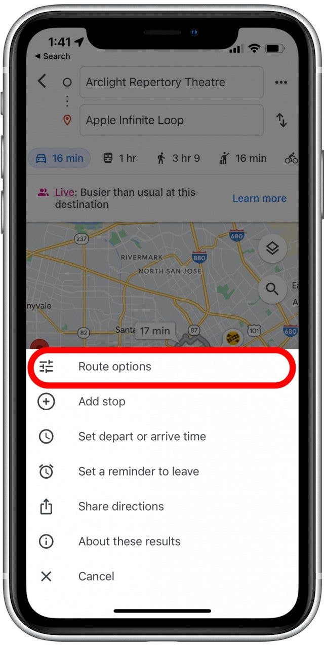Tap Route Options.