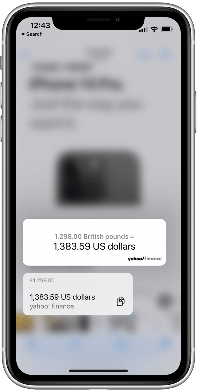 A box will pop up showing you the converted amount to your local currency.