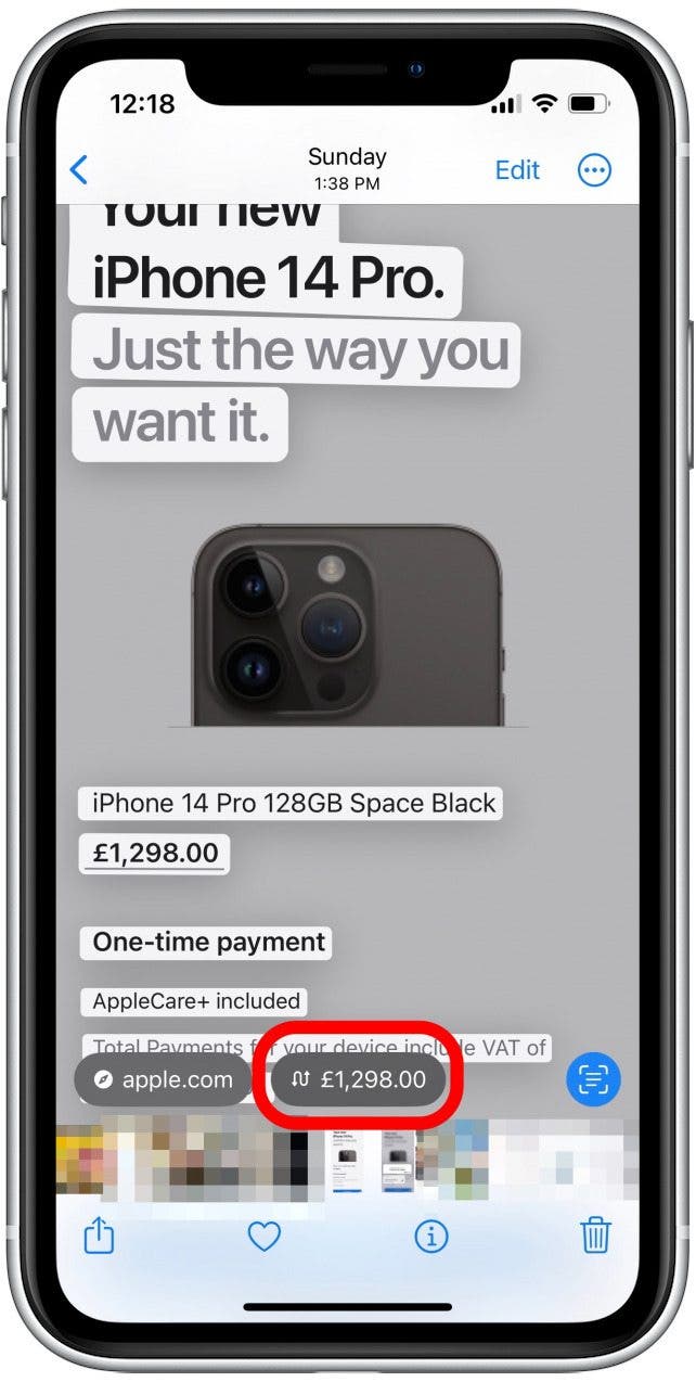 The currency conversion will appear in the lower left. Tap on it.