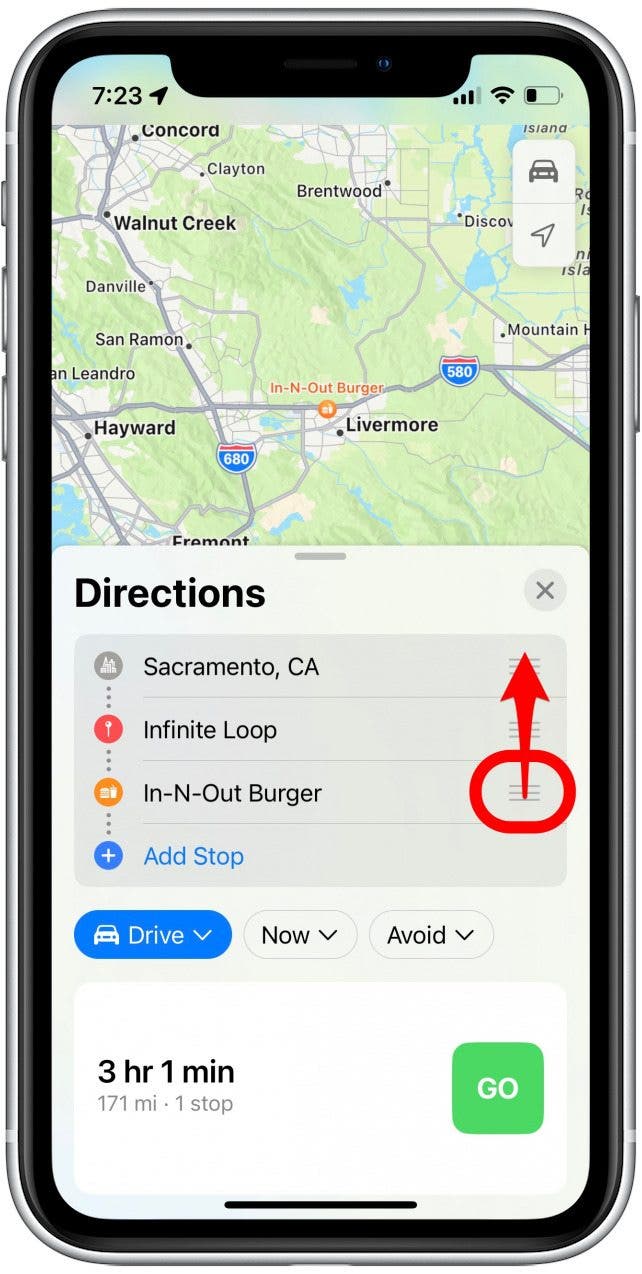 Tap and hold the three lines to drag and rearrange your locations.