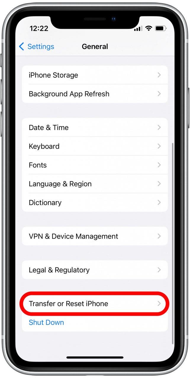 Scroll down and tap Transfer or Reset iPhone.