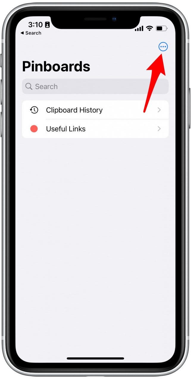 In the Paste app, tap the three dots in the upper right corner of your screen.