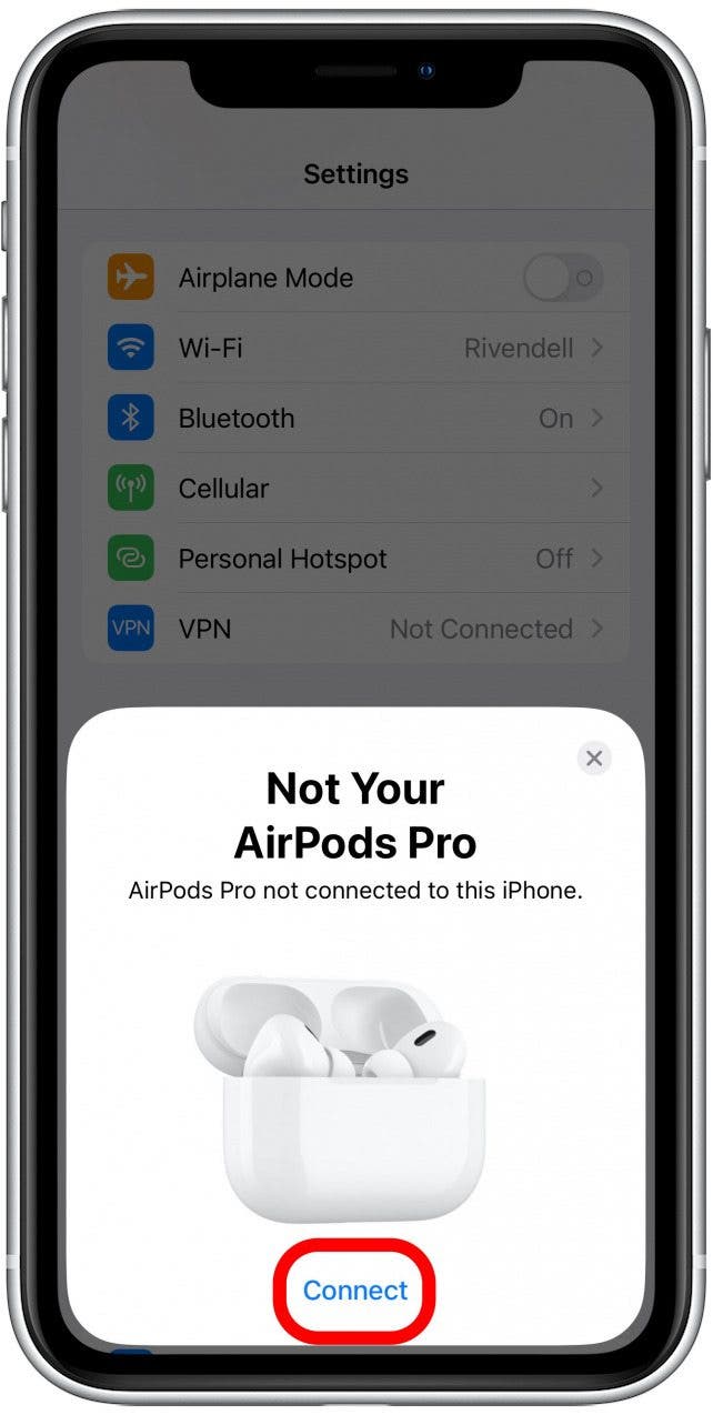 Within a few seconds, you'll see a screen asking if you'd like to connect your AirPods to your iPhone. Tap Connect.