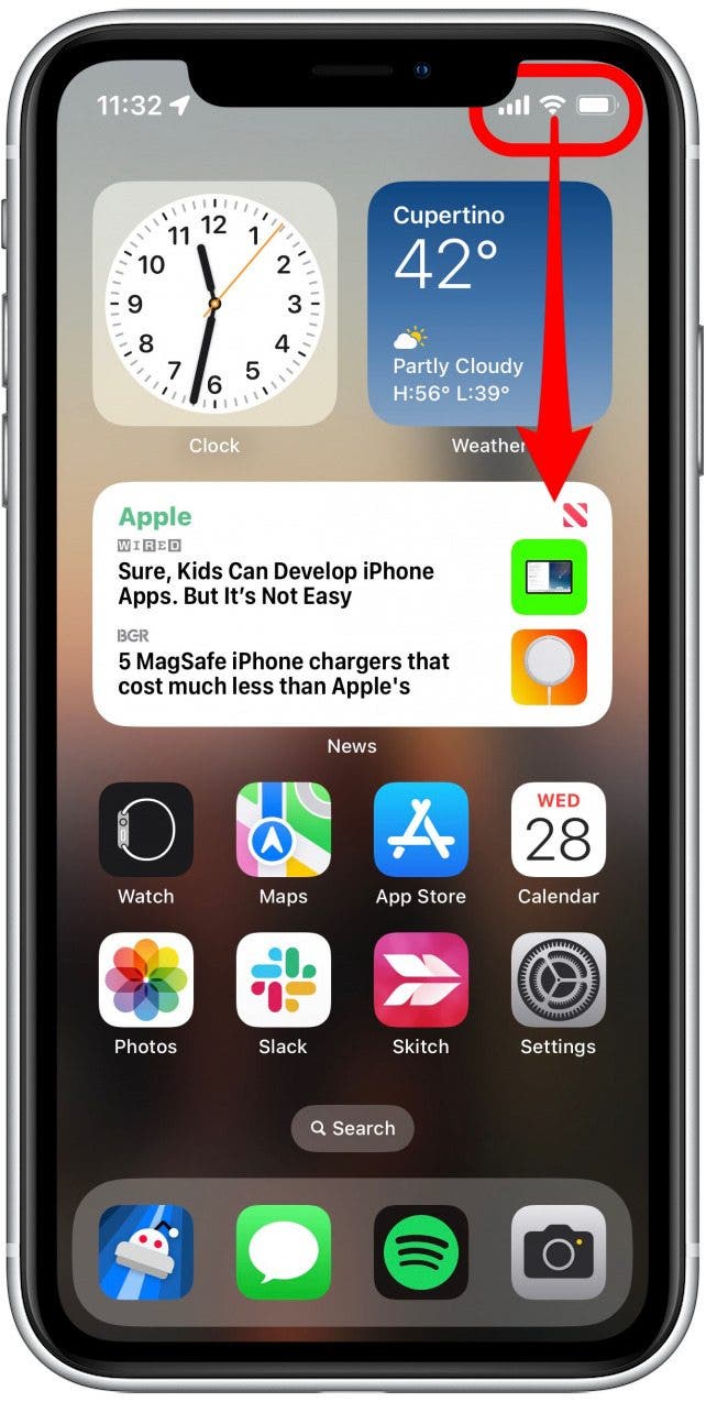 Проведите пальцем вниз от правого верхнего угла экрана, чтобы открыть Центр управления.